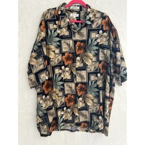 Pierre Cardin Mens XXL Rayon Tropical Floral Button Up Short Sleeve Vintage